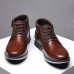 Men’s Faux Leather Business Casual Lace  Up Round Toe Oversized Flat Boots