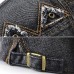 Men Denim Distressed Frayed Breathable Sunshade Short Brim Casual Vintage Forward Hats Beret Flat Caps