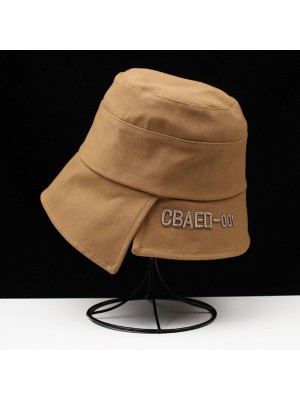 Men’s Cotton Outdoor Casual Personality Letter Embroidered Sunscreen Bucket Hat Asymmetric Cut Sunhat