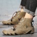 Men’s Leather Soft Non  Slip Elastic Adjustment Hand Stitching Casual Flat Boots