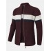 Men Color Block Striped Full Zipper Stand Collar Cardigans