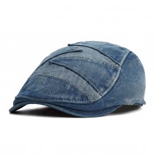 Men Denim Breathable Sunshade Short Brim Casual Vintage Forward Hats Beret Flat Caps