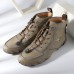 Men’s Leather Soft Non  Slip Elastic Adjustment Hand Stitching Casual Flat Boots