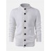 Mens Solid Color Knitted Button Up Long Sleeve Sweater Jacket