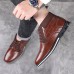 Men’s Faux Leather Business Casual Lace  Up Round Toe Oversized Flat Boots