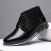 Men’s Faux Leather Business Casual Lace  Up Round Toe Oversized Flat Boots