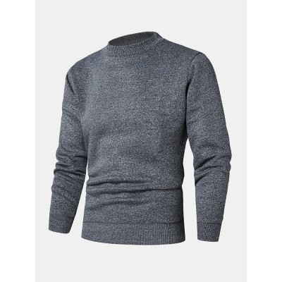 Mens Solid Color Round Neck Pullover Knitted Sweaters