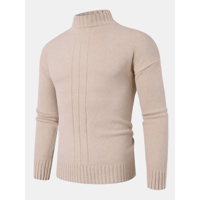 Mens Solid Color Mock Neck Long Sleeve Simple Warm Sweaters