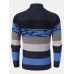 Men Striped Color Block Zipper Stand Collar Casual Cardigans