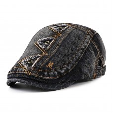 Men Denim Distressed Frayed Breathable Sunshade Short Brim Casual Vintage Forward Hats Beret Flat Caps