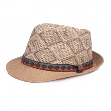 Men Straw Casual Vintage Ethnic Pattern All  match Sunshade Top Hats Flat Hats