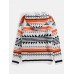 Mens Vintage Tribal Geometric Pattern Knitted Half Button Front Hoodie Sweaters