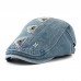 Men Denim Distressed Frayed Breathable Sunshade Short Brim Casual Vintage Forward Hats Beret Flat Caps