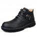 Men Cowhide Leather Buckle Decor Hand Stitching Casual Ankle Boots