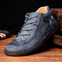 Men’s Leather Soft Hand Sewn Lace  Up Non  Slip Wearable Casual Booties