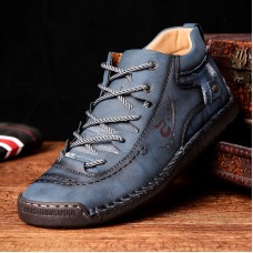 Men’s Leather Soft Hand Sewn Lace  Up Non  Slip Wearable Casual Booties