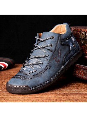 Men’s Leather Soft Hand Sewn Lace  Up Non  Slip Wearable Casual Booties