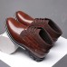 Men’s Faux Leather Business Casual Lace  Up Round Toe Oversized Flat Boots