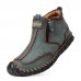 Men’s Leather Casual Soft Non  Slip Wear Resistant Side Zipper Hand Stitching Flat Boots