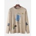 Mens Tab Graphics Print Round Neck Knitted Pullover Sweaters