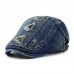 Men Denim Distressed Frayed Breathable Sunshade Short Brim Casual Vintage Forward Hats Beret Flat Caps