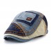 Men Cotton Colorblock Patchwork Breathable Sunshade Short Brim Casual Vintage Forward Hats Beret Flat Caps