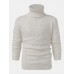 Mens Solid Color Twisted Cable Knit High Neck Slim Fit Casual Sweater