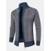 Men Stitching Knit Zipper Stand Collar Casual Cardigans