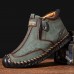 Men’s Leather Casual Soft Non  Slip Wear Resistant Side Zipper Hand Stitching Flat Boots