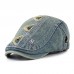 Men Denim Distressed Frayed Breathable Sunshade Short Brim Casual Vintage Forward Hats Beret Flat Caps