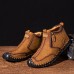 Men’s Leather Casual Soft Non  Slip Wear Resistant Side Zipper Hand Stitching Flat Boots