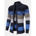 Men Striped Color Block Zipper Stand Collar Casual Cardigans