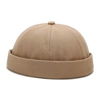 Unisex Cotton Solid Color Trendy Simple All  match Adjustable Brimless Beanie Landlord Caps Skull Caps