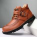 Men Cowhide Leather Buckle Decor Hand Stitching Casual Ankle Boots