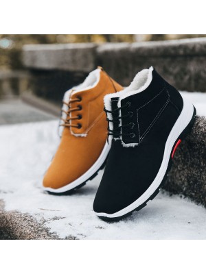 Men Winter Hiking Shoes Comfy Warm Snow Boots Wear  resistant Non  slip Cotton Shoes Lace Up Outdoor Sports Casual Ankle Shoes